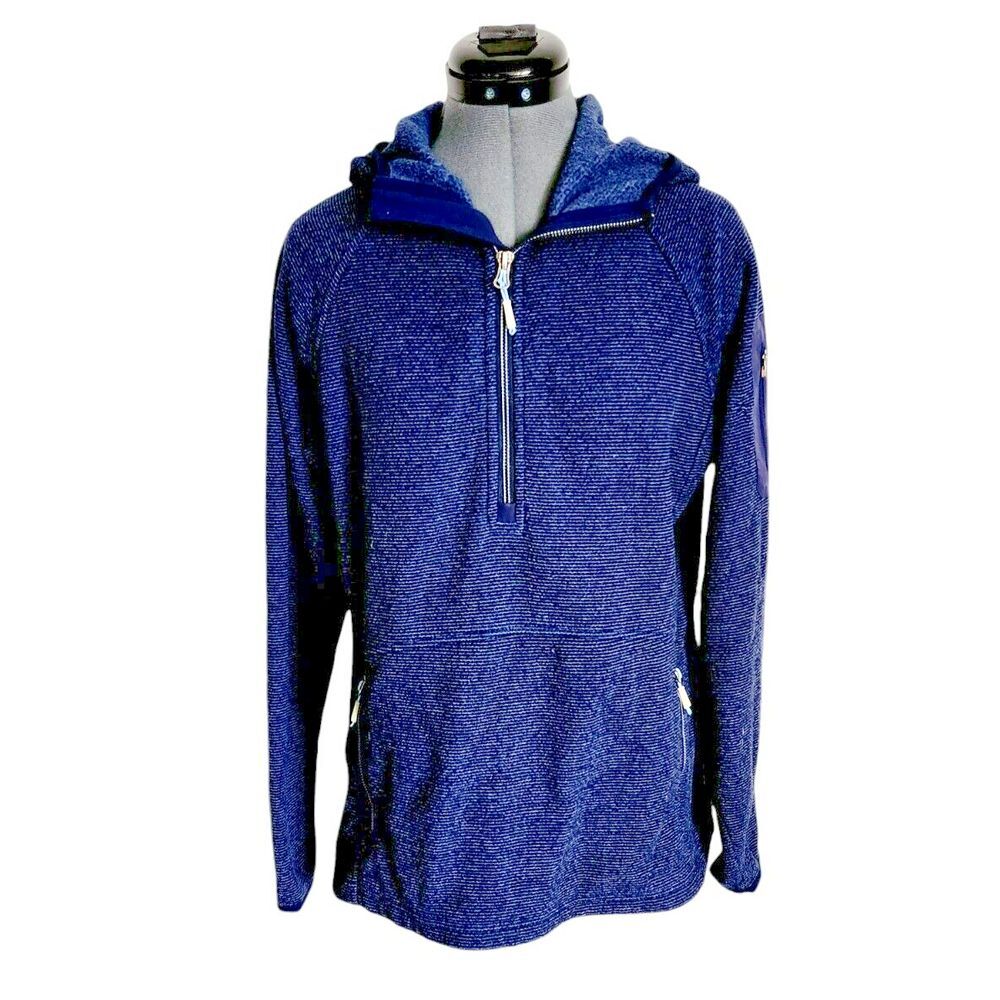 Orvis Womens Blue Marled Knit Quarter Zip Hooded Pullover Fleece Jacket Size M